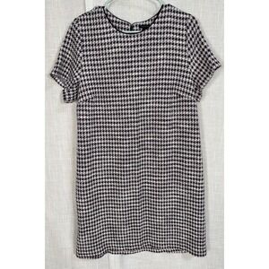 Ann Taylor Plum White Houndstooth Short Sleeve Dress Size XL Business Casual
